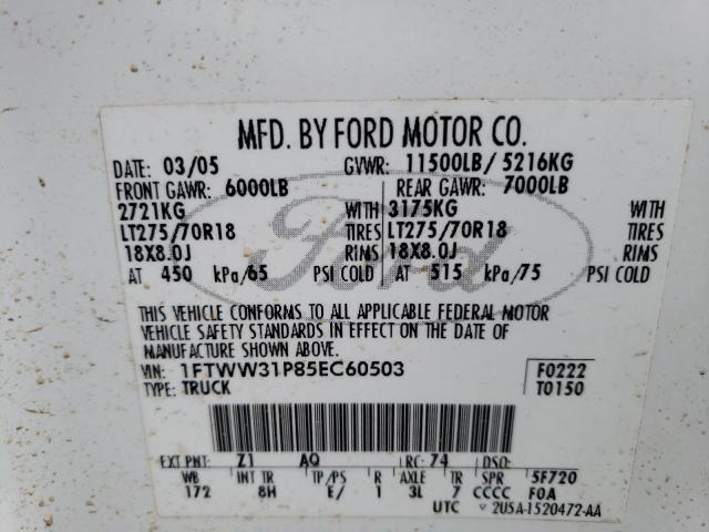 2005 Ford F350 Srw Super Duty VIN: 1FTWW31P85EC60503 Lot: 49826644