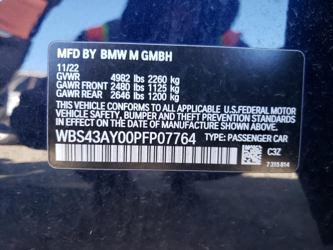 WBS43AY00PFP07764 2023 BMW M3 Competition