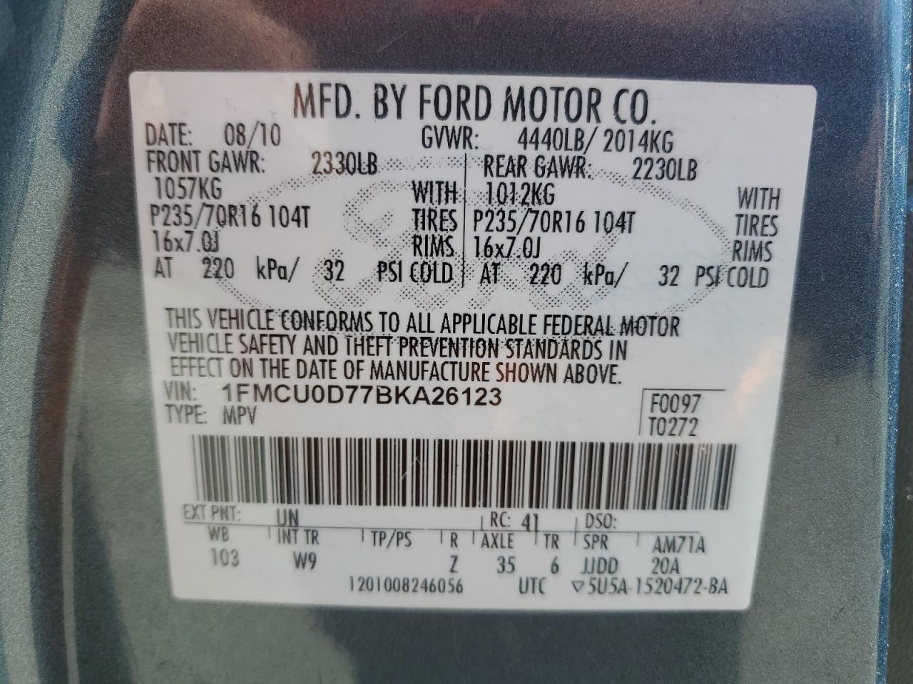 1FMCU0D77BKA26123 2011 Ford Escape Xlt