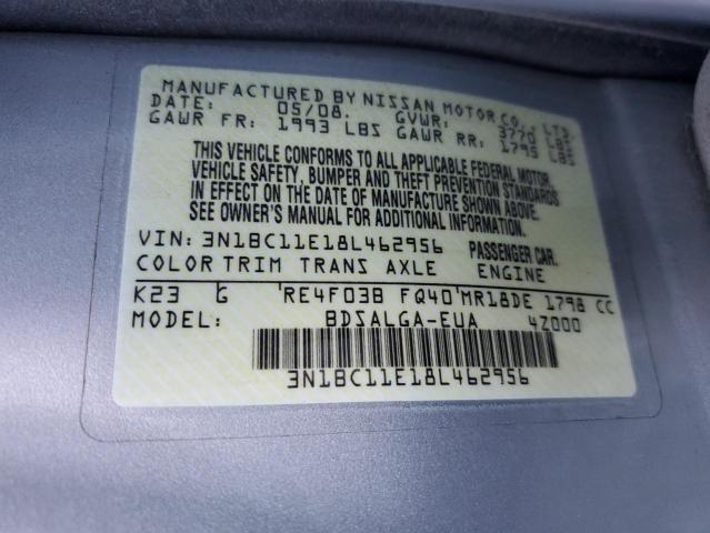 2008 Nissan Versa S VIN: 3N1BC11E18L462956 Lot: 50781024