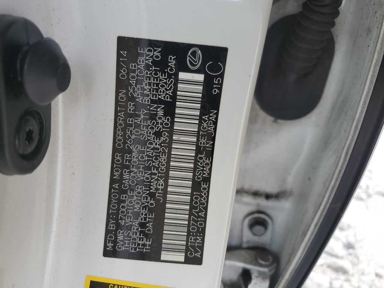 JTHBK1GG8E2139105 2014 Lexus Es 350