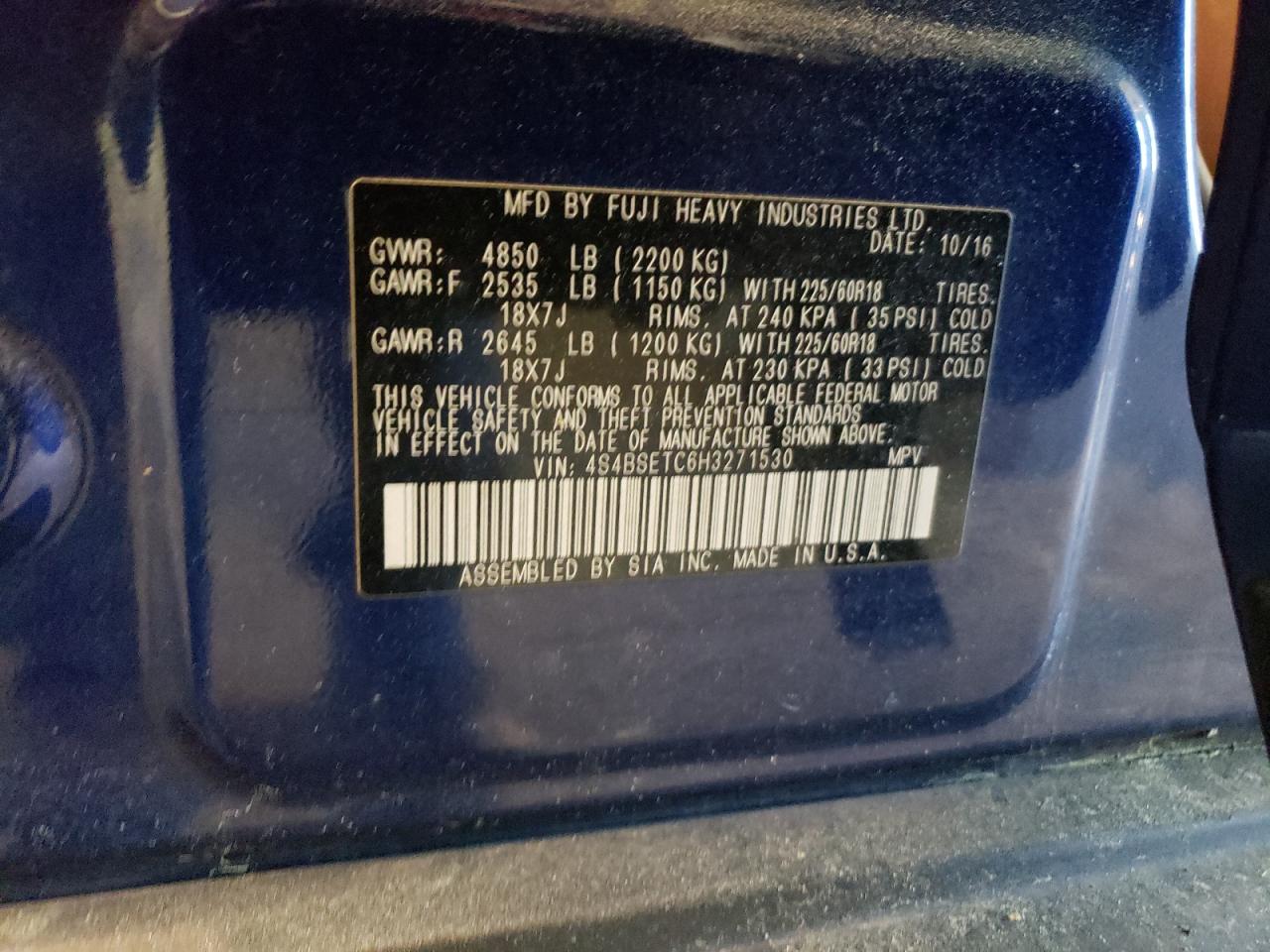 4S4BSETC6H3271530 2017 Subaru Outback Touring