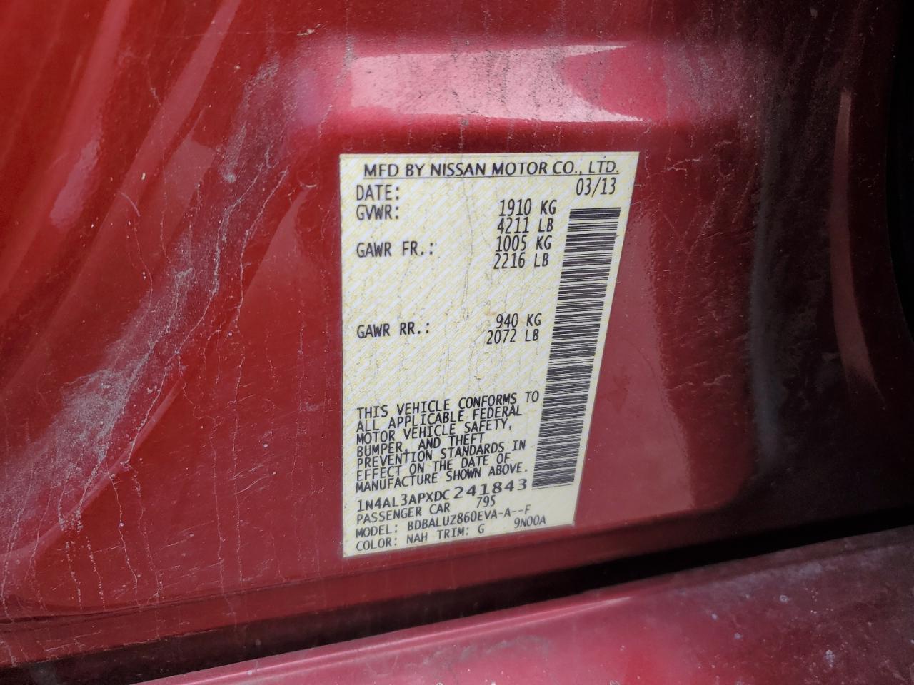 1N4AL3APXDC241843 2013 Nissan Altima 2.5