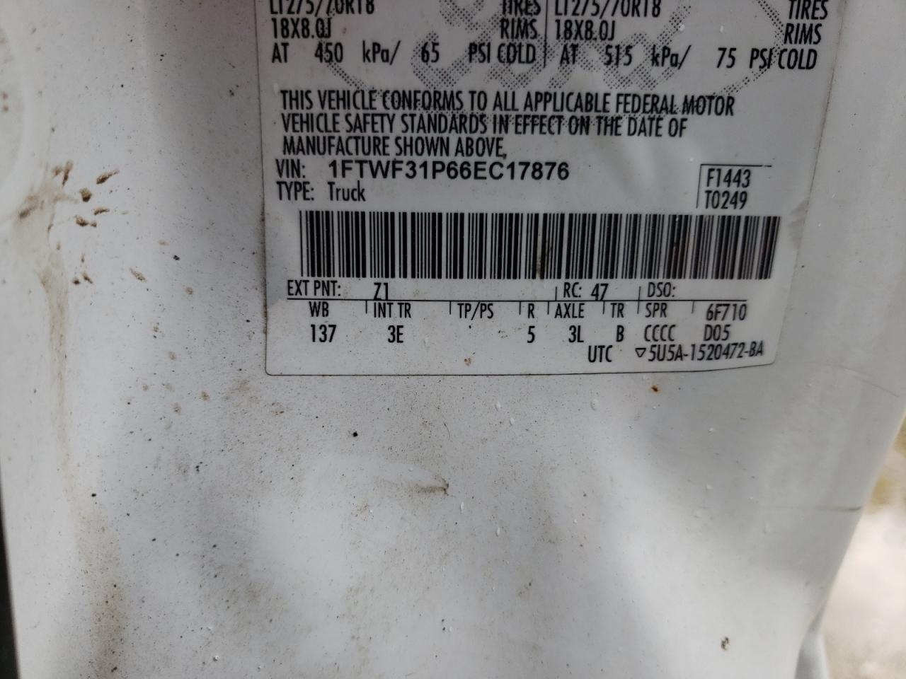 1FTWF31P66EC17876 2006 Ford F350 Srw Super Duty