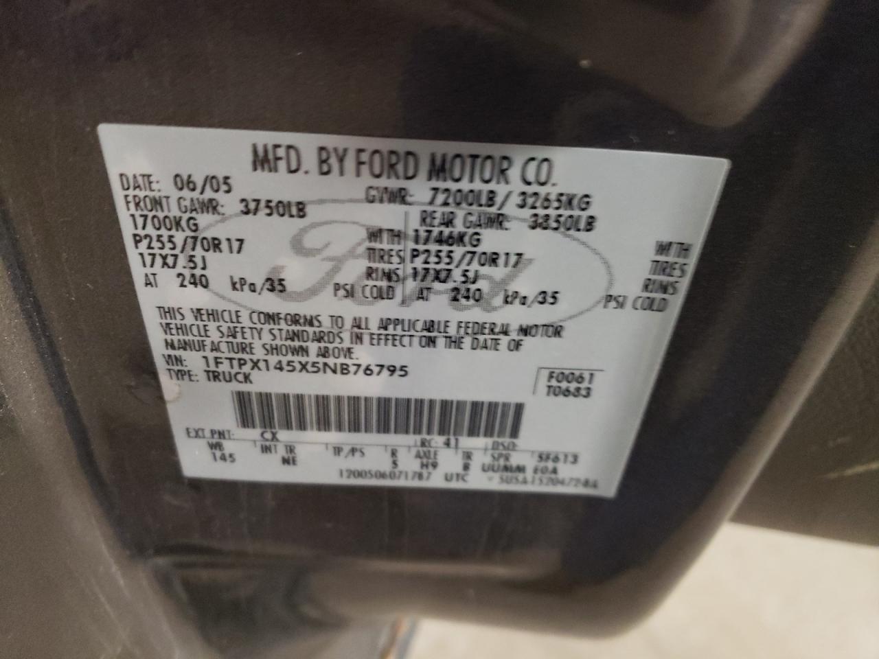 1FTPX145X5NB76795 2005 Ford F150