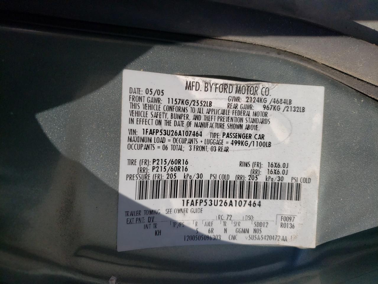 1FAFP53U26A107464 2006 Ford Taurus Se