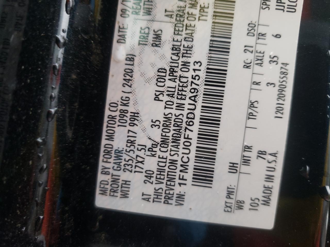 1FMCU0F76DUA97513 2013 Ford Escape S