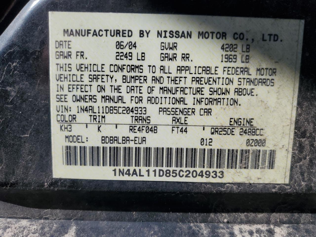 1N4AL11D85C204933 2005 Nissan Altima S