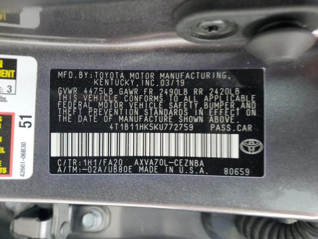 2019 TOYOTA CAMRY L - 4T1B11HK5KU772759