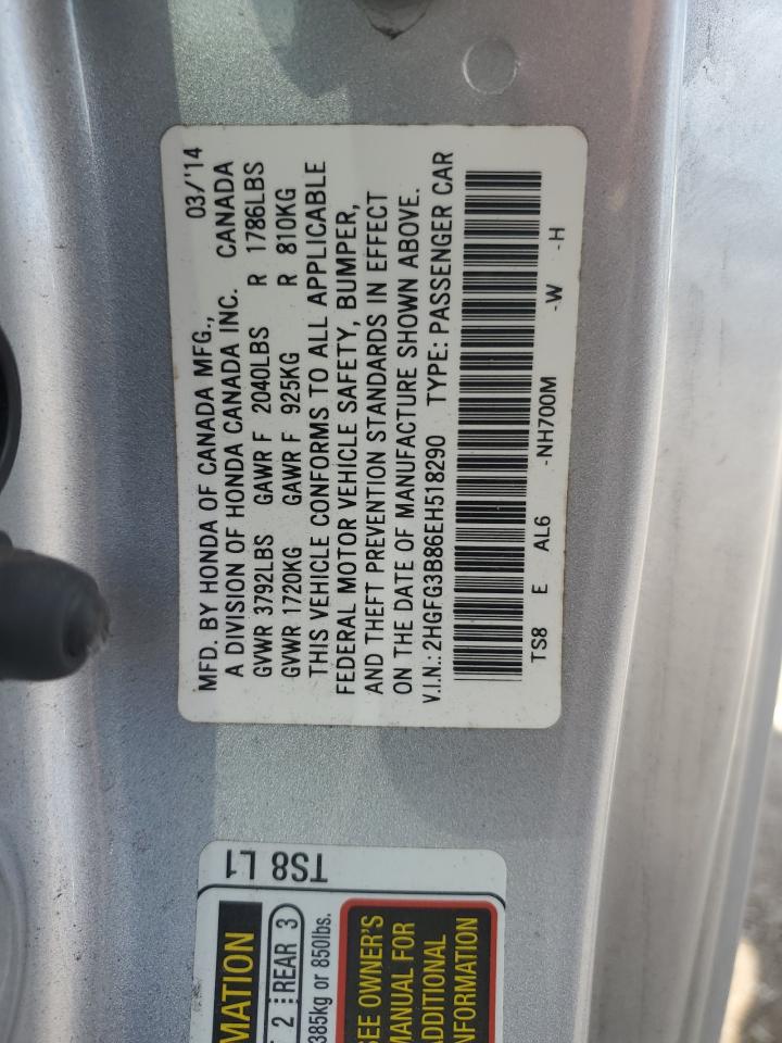 2HGFG3B86EH518290 2014 Honda Civic Ex