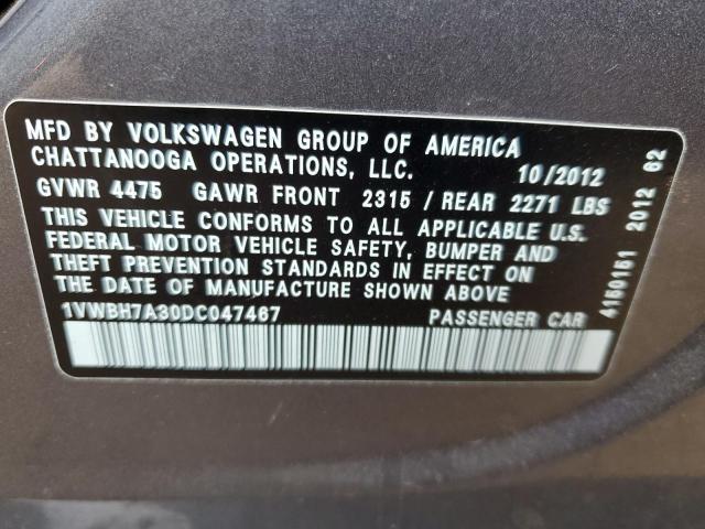 2013 Volkswagen Passat Se VIN: 1VWBH7A30DC047467 Lot: 49520084