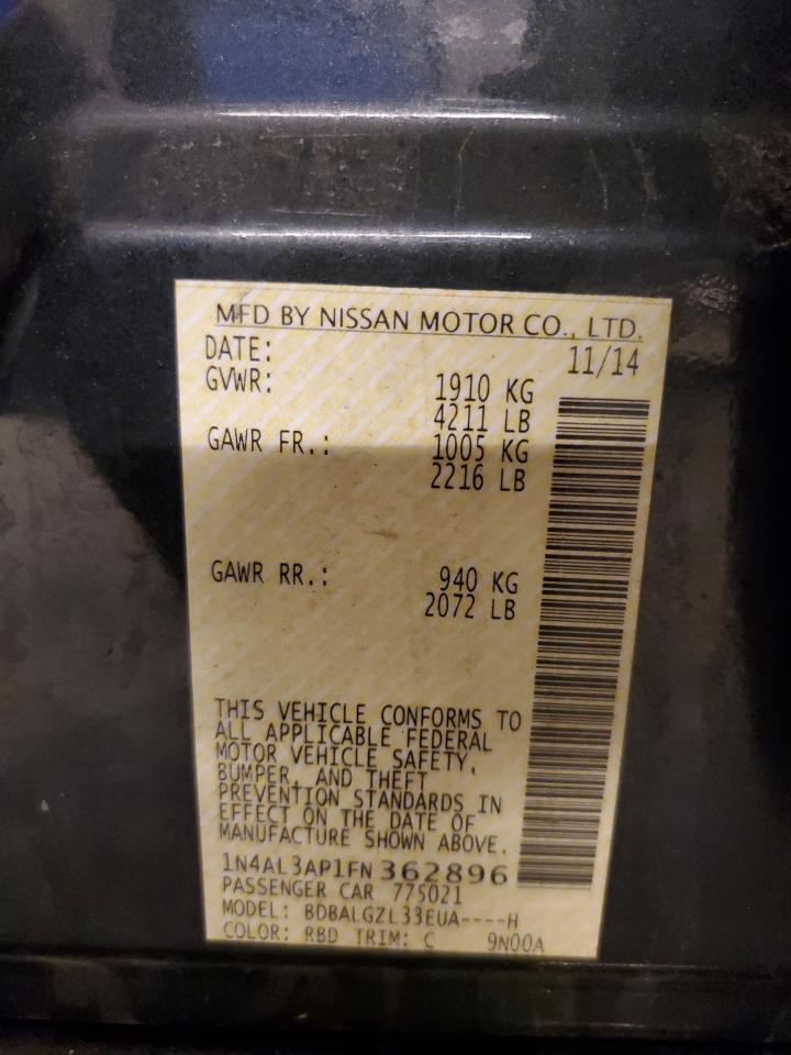 2015 Nissan Altima 2.5 vin: 1N4AL3AP1FN362896