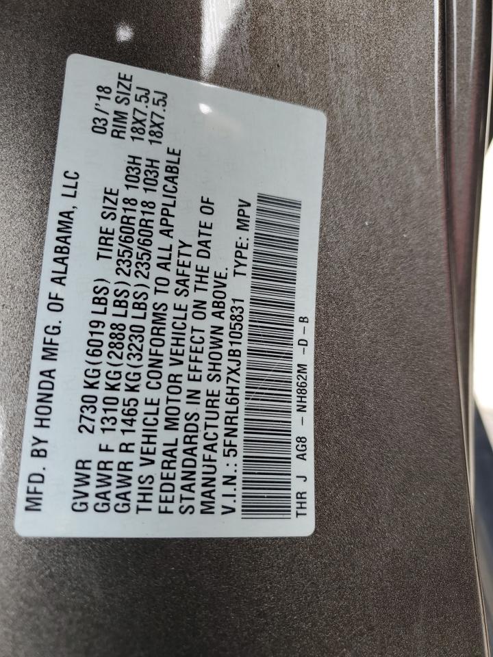 5FNRL6H7XJB105831 2018 Honda Odyssey Exl