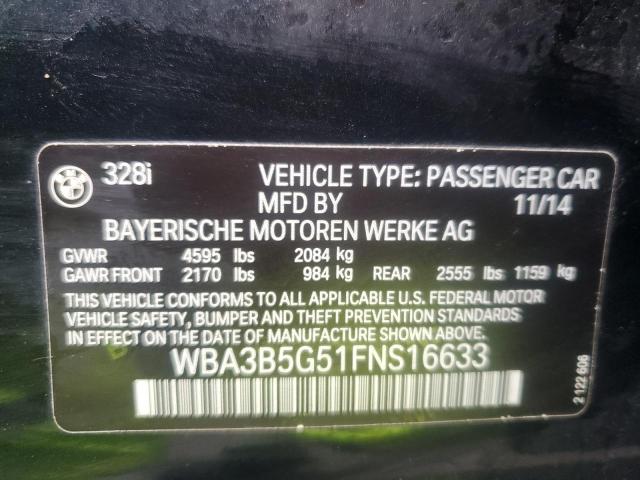 2015 BMW 328 Xi Sulev VIN: WBA3B5G51FNS16633 Lot: 50612304
