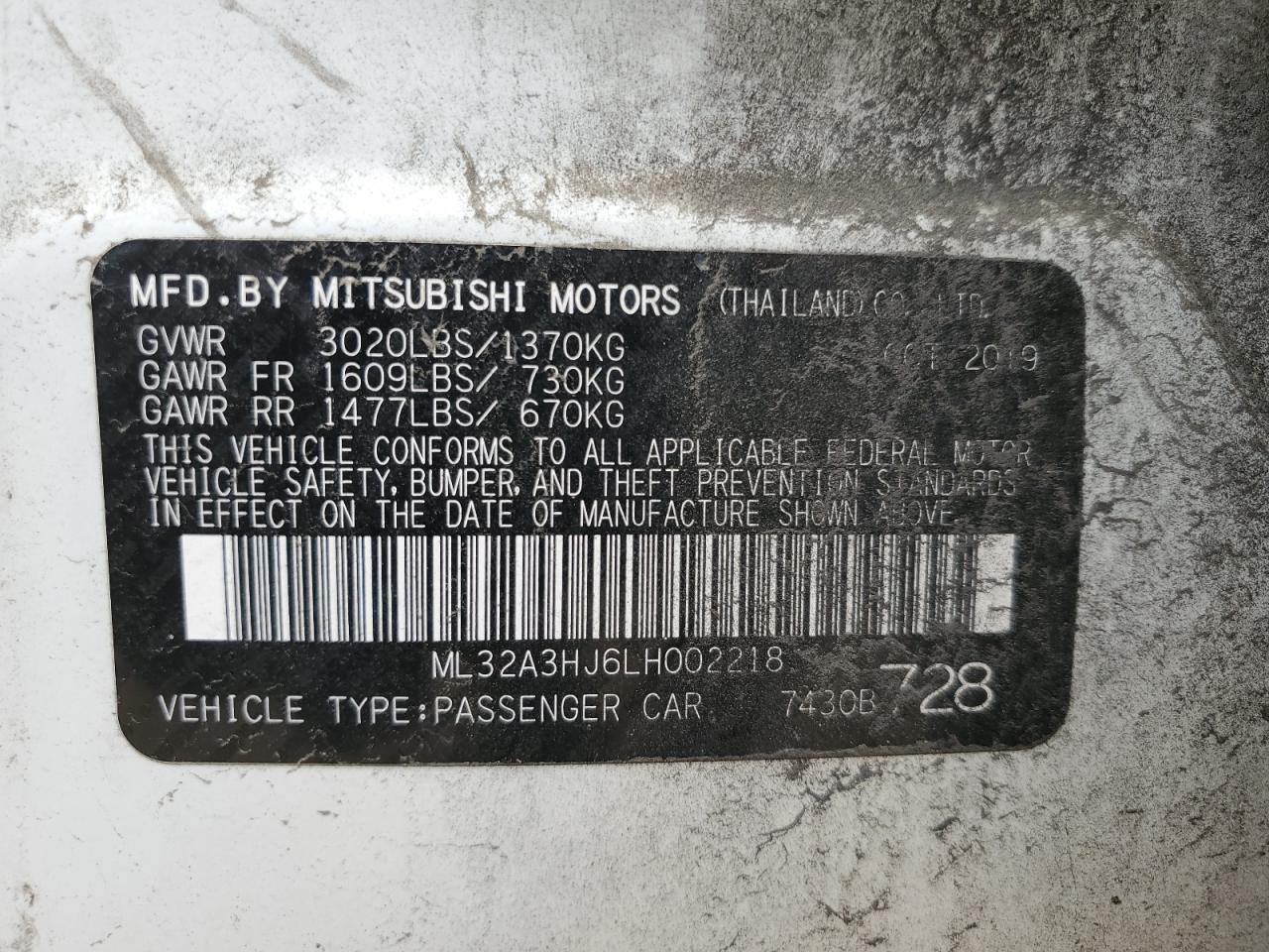 ML32A3HJ6LH002218 2020 Mitsubishi Mirage Es