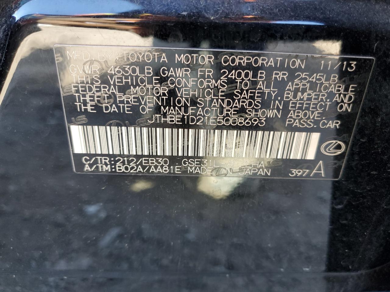 JTHBE1D21E5008693 2014 Lexus Is 350