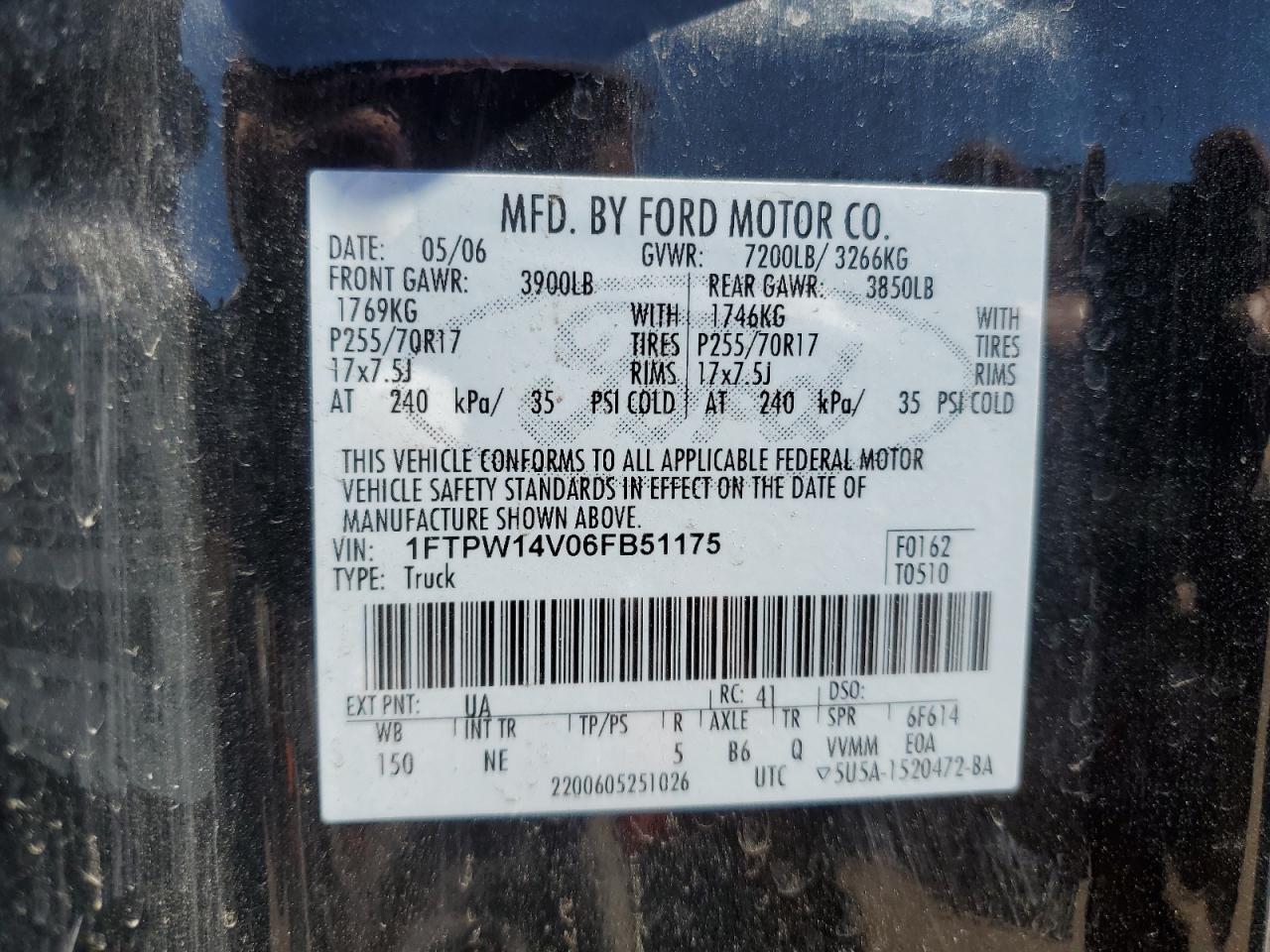 1FTPW14V06FB51175 2006 Ford F150 Supercrew
