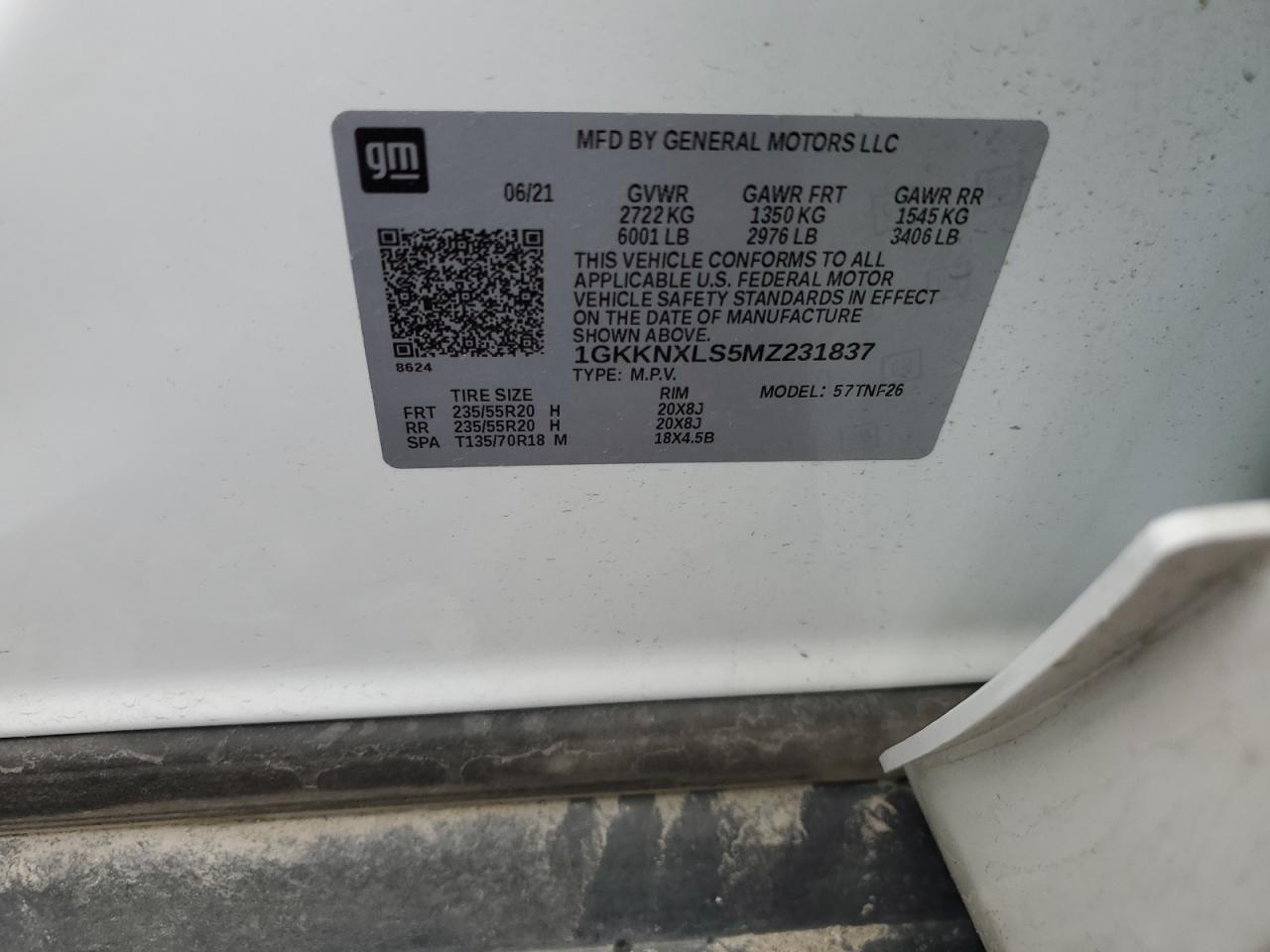 1GKKNXLS5MZ231837 2021 GMC Acadia Denali