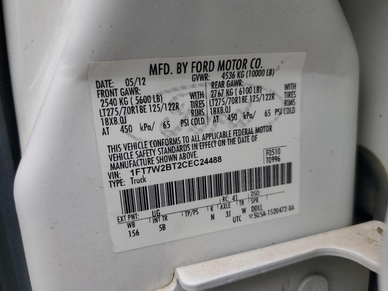 1FT7W2BT2CEC24488 2012 Ford F250 Super Duty