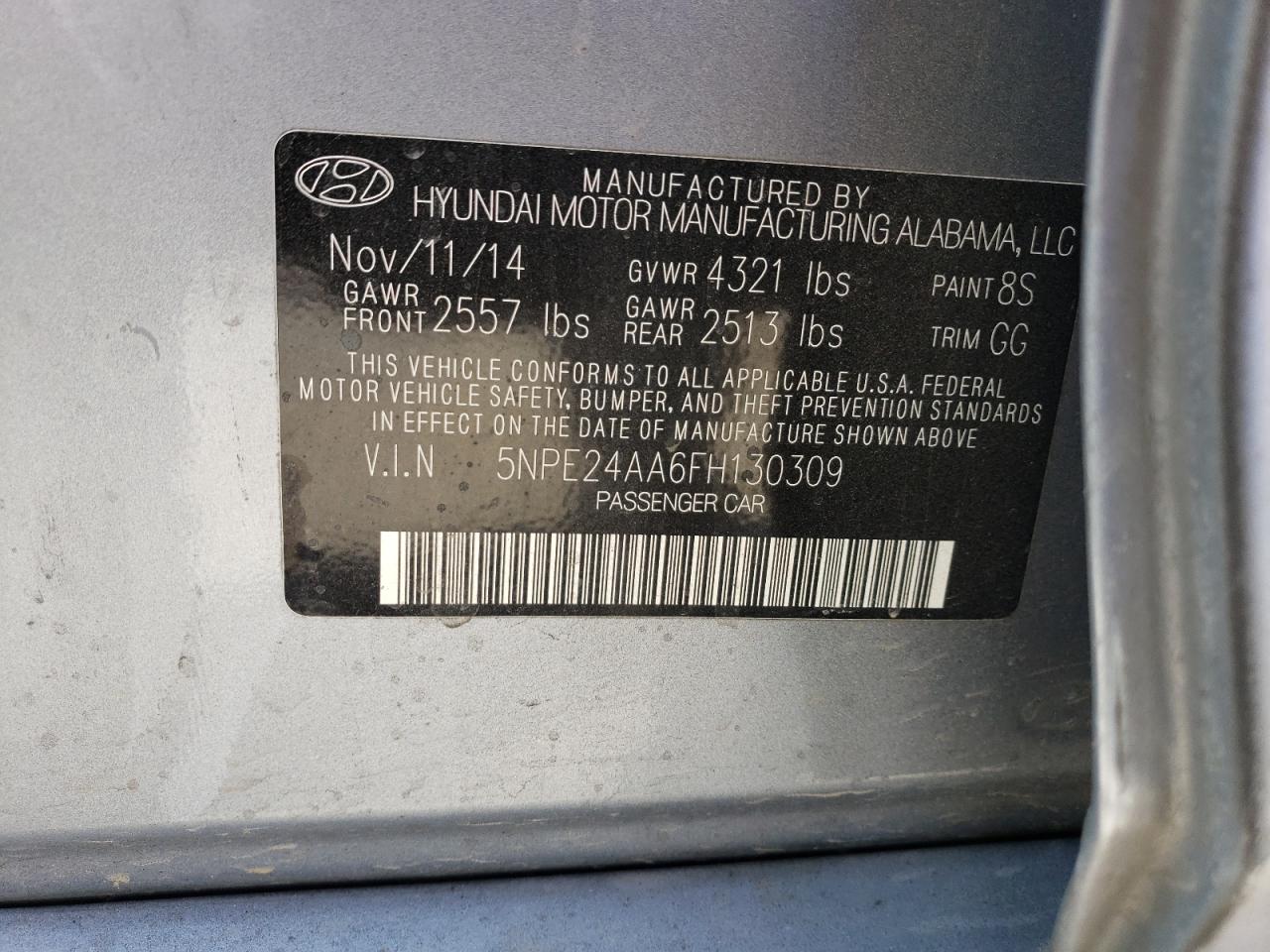 5NPE24AA6FH130309 2015 Hyundai Sonata Eco