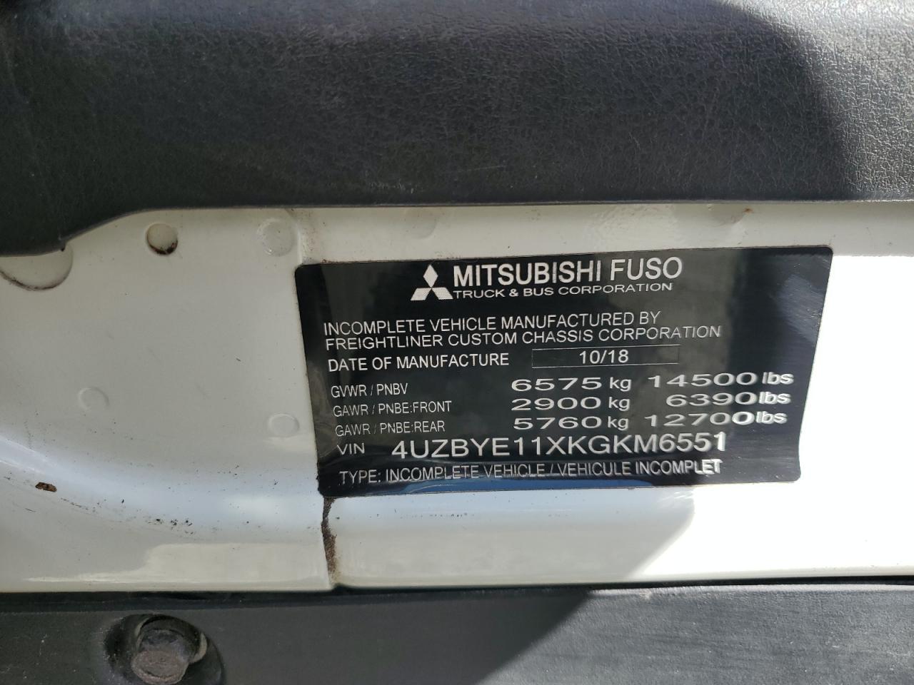 4UZBYE11XKGKM6551 2019 Mitsubishi Fuso Truck Of America Inc Fe Feczts