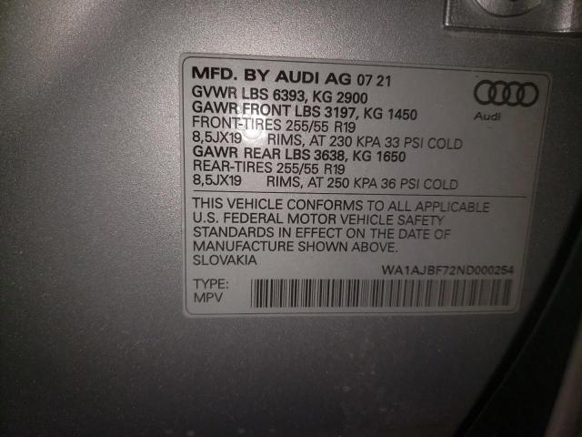 VIN WA1AJBF72ND000254 2022 Audi Q7, Premium no.13