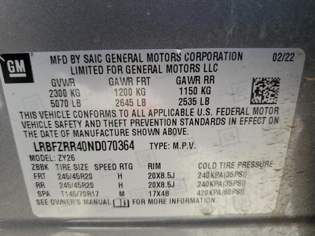 2022 Buick Envision Avenir VIN: LRBFZRR40ND070364 Lot: 51919814