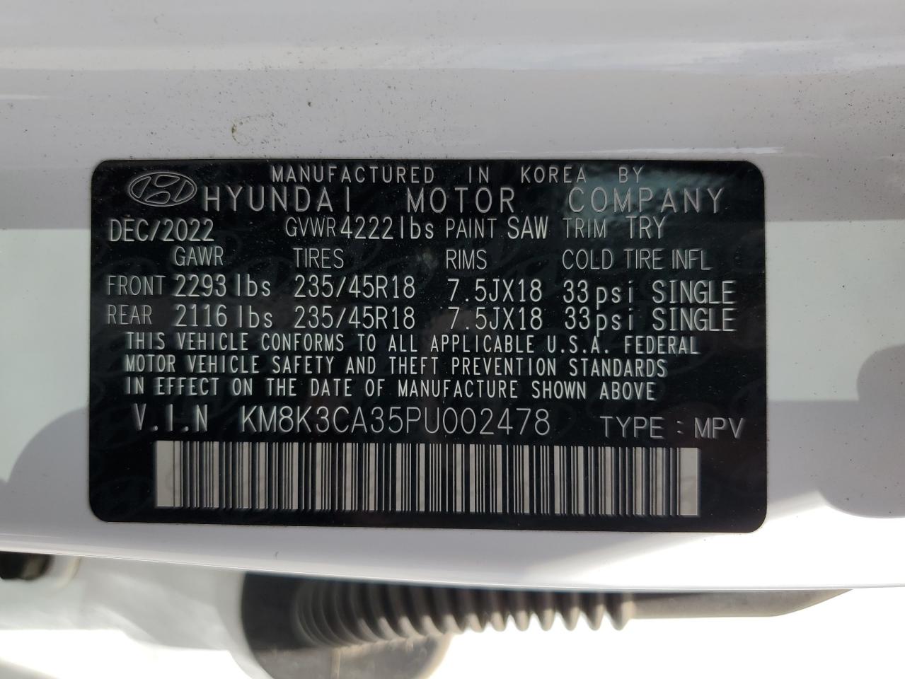 KM8K3CA35PU002478 2023 Hyundai Kona N Line