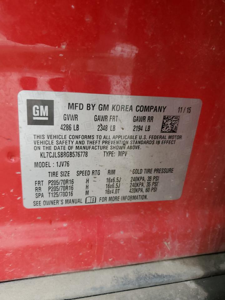 KL7CJLSB8GB576778 2016 Chevrolet Trax 1Lt