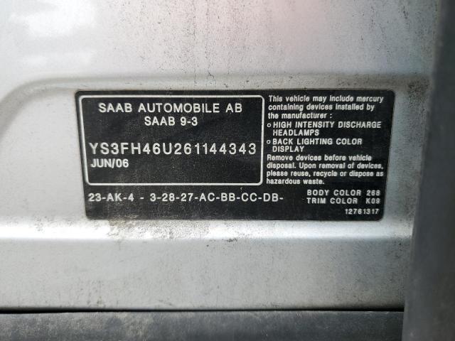 YS3FH46U261144343 | 2006 Saab 9-3 aero