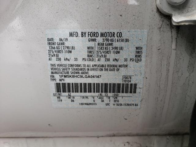 2020 Ford Explorer Platinum VIN: 1FM5K8HC9LGA04147 Lot: 51387654