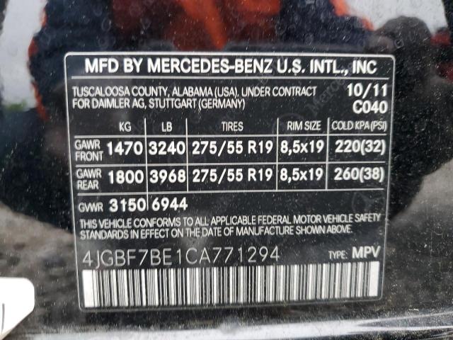 2012 Mercedes-Benz Gl 450 4Matic VIN: 4JGBF7BE1CA771294 Lot: 51782104