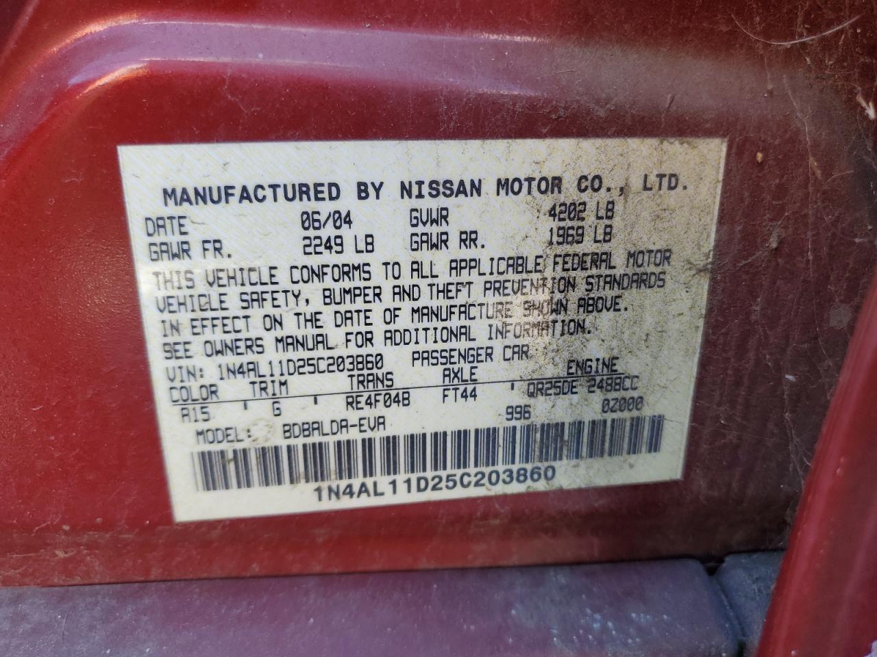 1N4AL11D25C203860 2005 Nissan Altima S