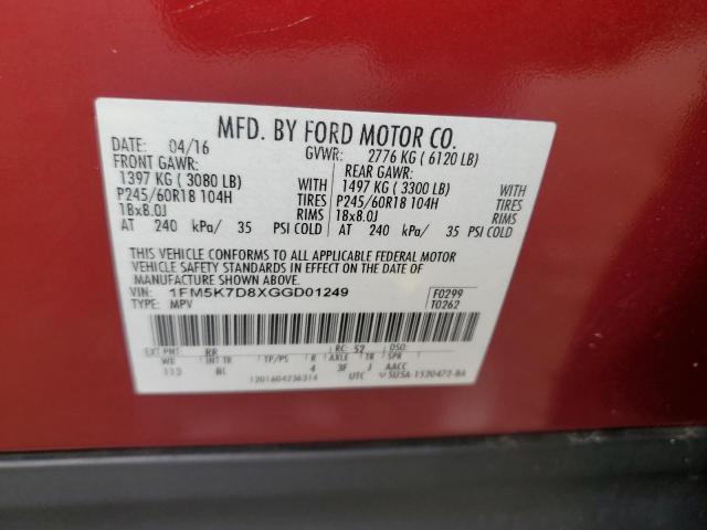 2016 Ford Explorer Xlt VIN: 1FM5K7D8XGGD01249 Lot: 51421414