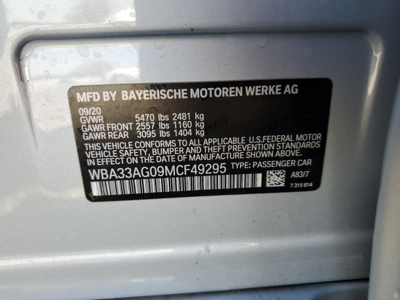 WBA33AG09MCF49295 2021 BMW 530Xe