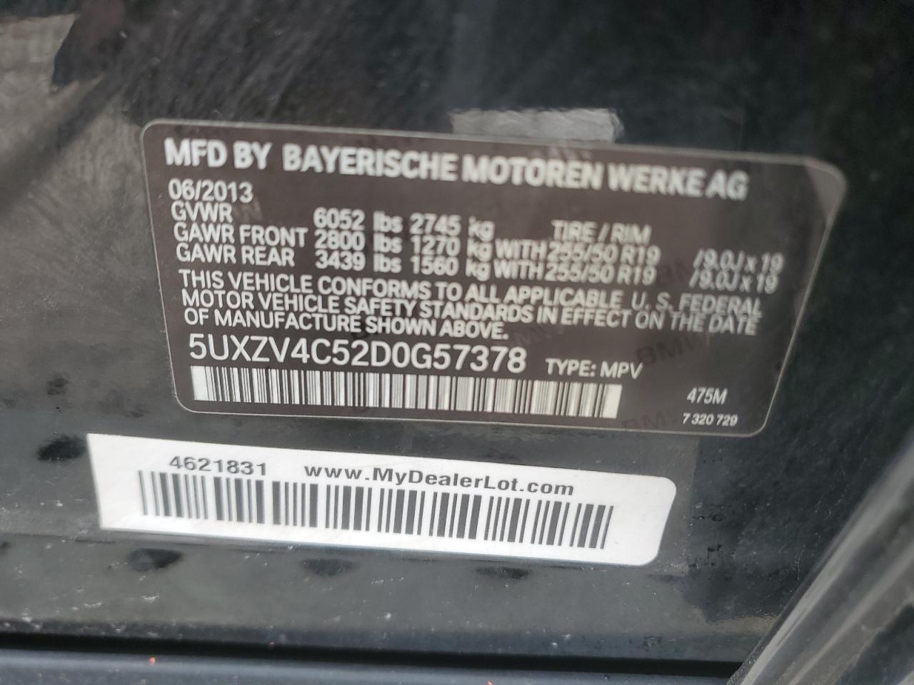 5UXZV4C52D0G57378 2013 BMW X5 xDrive35I