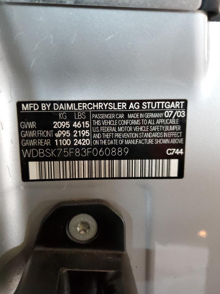 WDBSK75F83F060889 2003 Mercedes-Benz Sl 500R