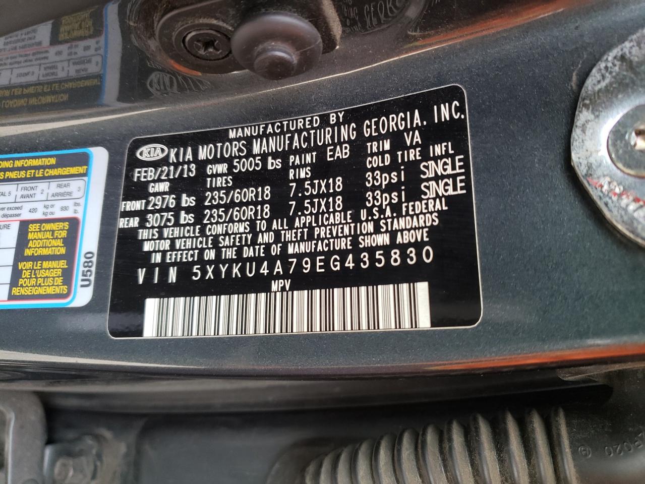 5XYKU4A79EG435830 2014 Kia Sorento Ex