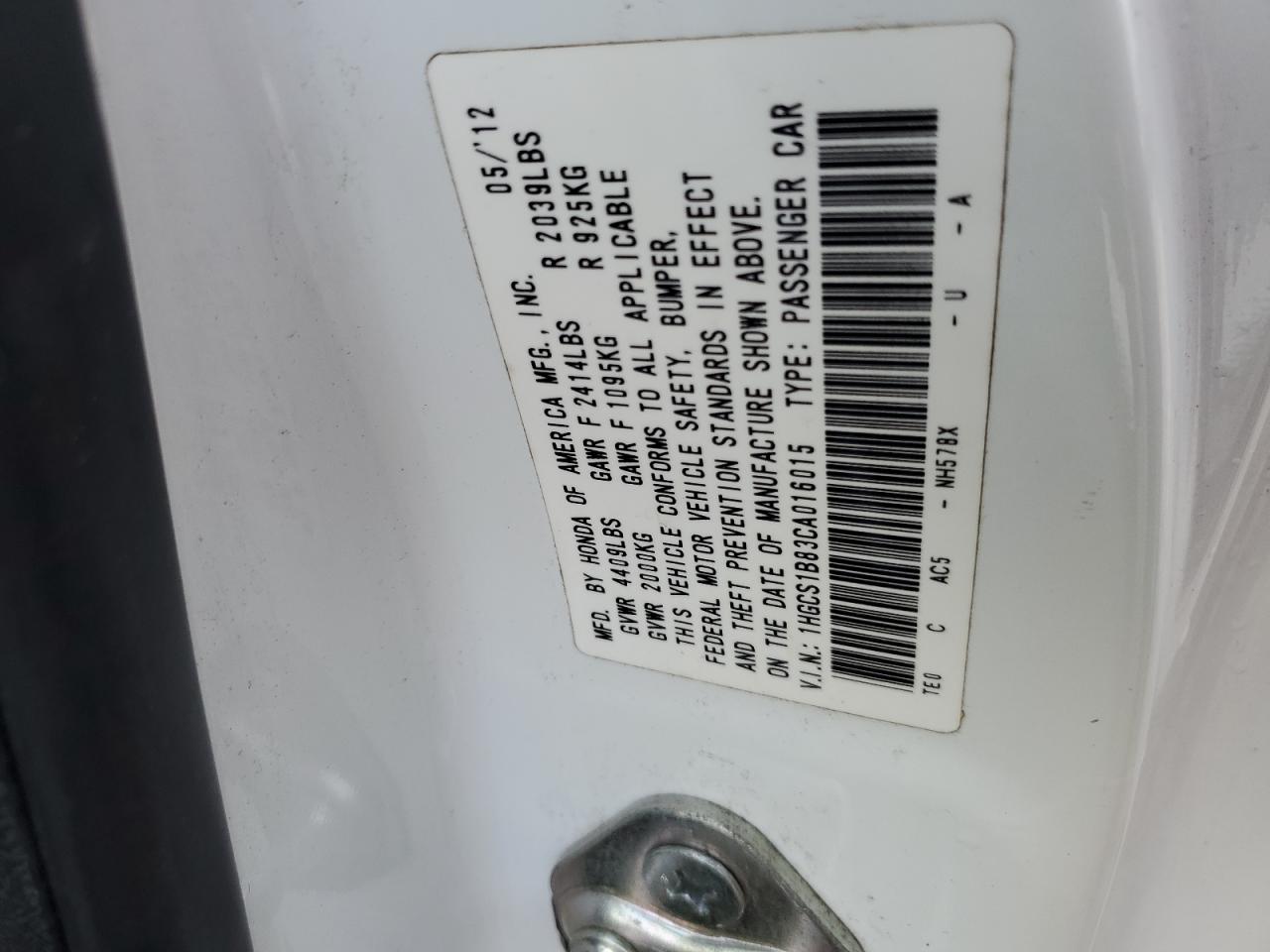 1HGCS1B83CA016015 2012 Honda Accord Exl