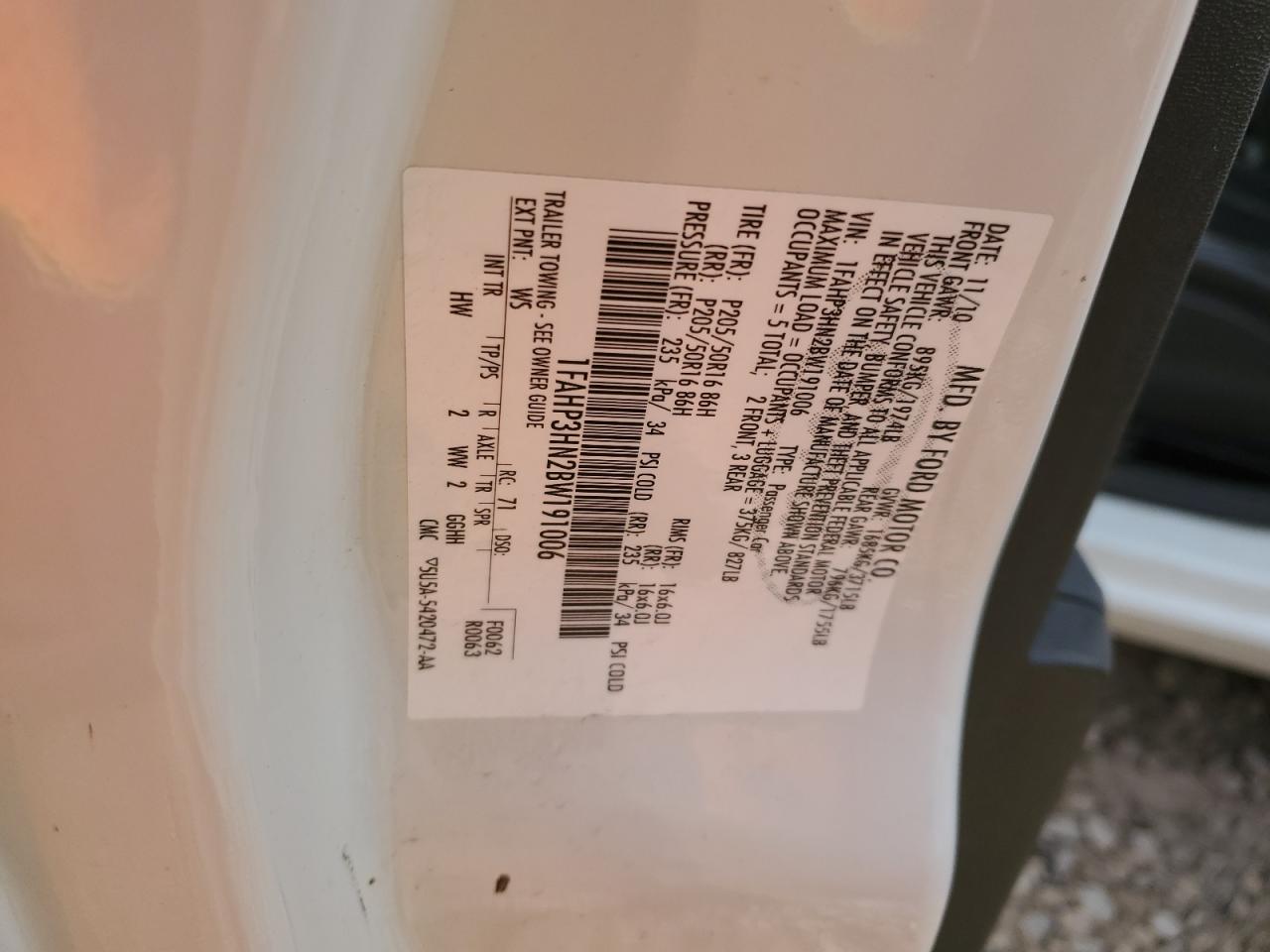 1FAHP3HN2BW191006 2011 Ford Focus Sel