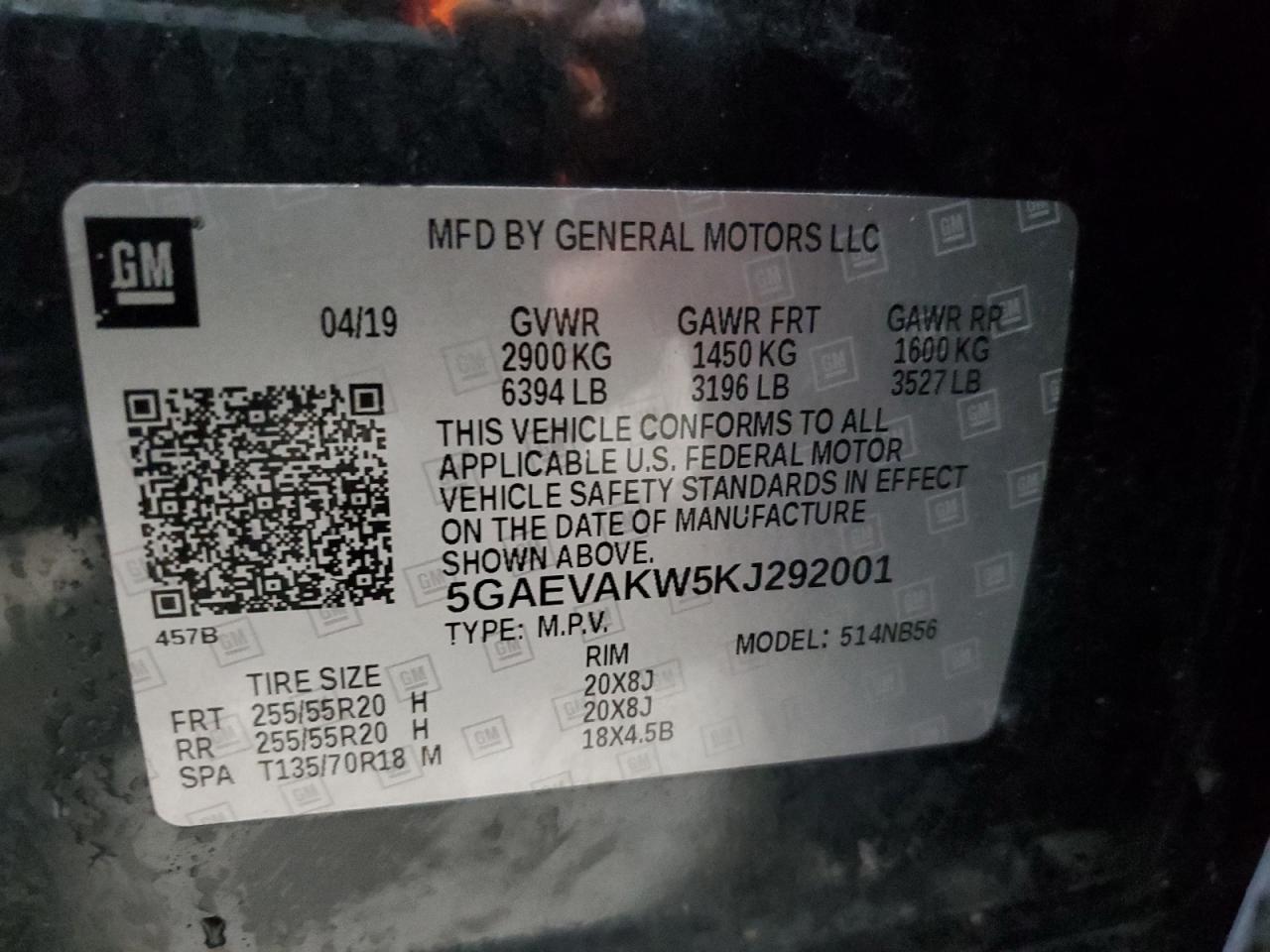 5GAEVAKW5KJ292001 2019 Buick Enclave Essence