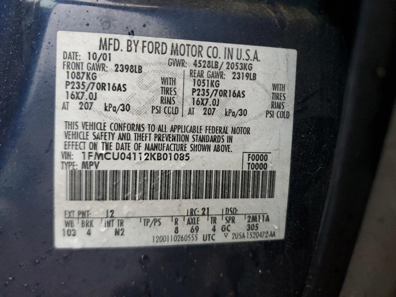 1FMCU04112KB01085 2002 Ford Escape Xlt