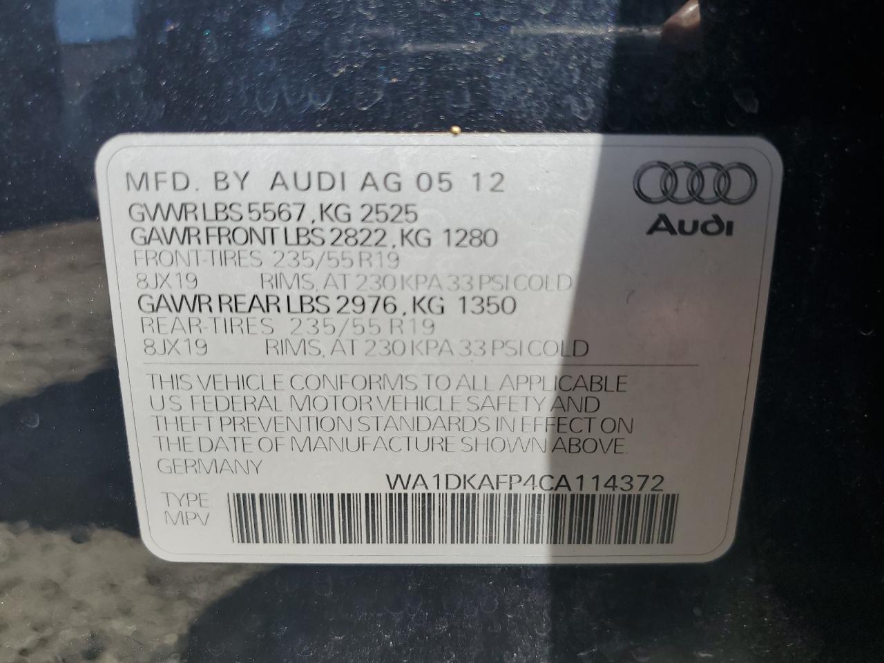 WA1DKAFP4CA114372 2012 Audi Q5 Premium Plus