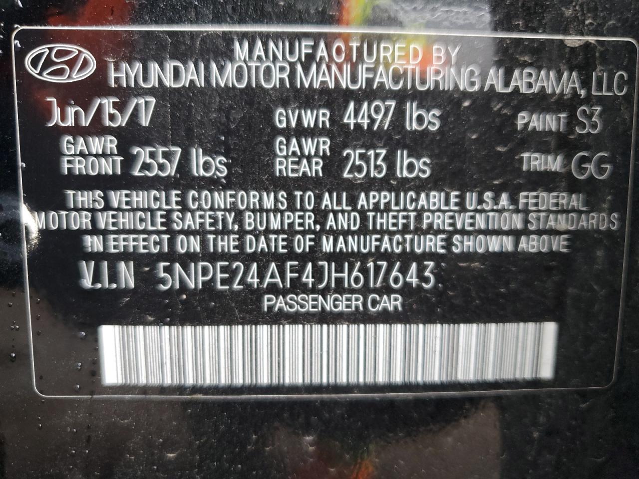 5NPE24AF4JH617643 2018 Hyundai Sonata Se