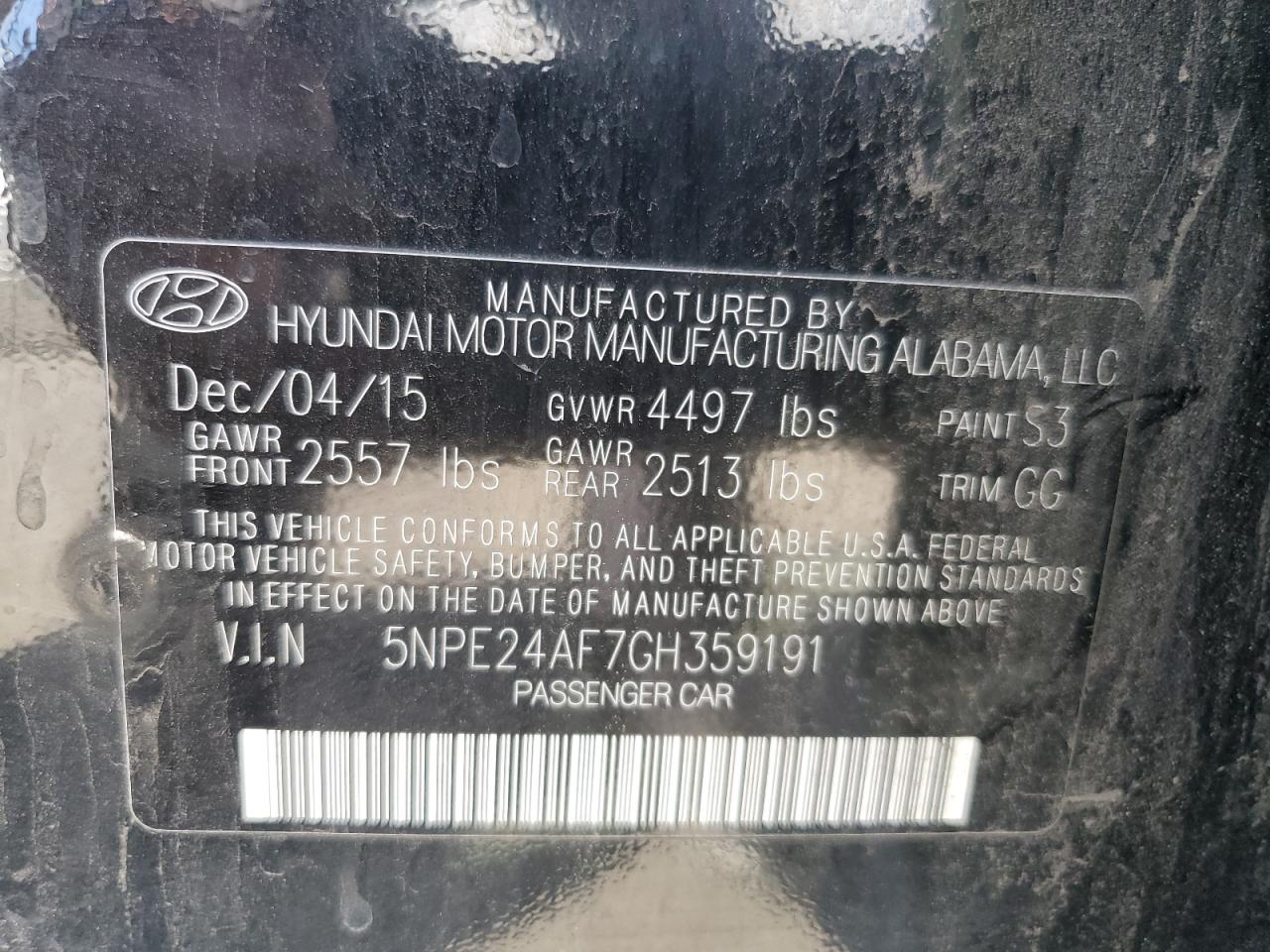 5NPE24AF7GH359191 2016 Hyundai Sonata Se