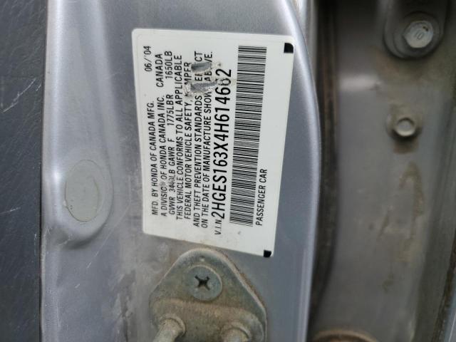 2004 Honda Civic Dx Vp VIN: 2HGES163X4H614662 Lot: 52032074