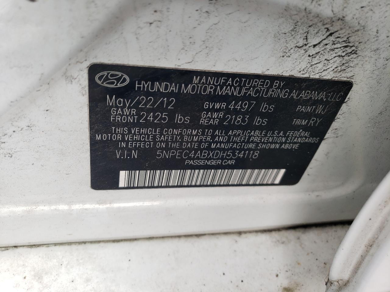 5NPEC4ABXDH534118 2013 Hyundai Sonata Se