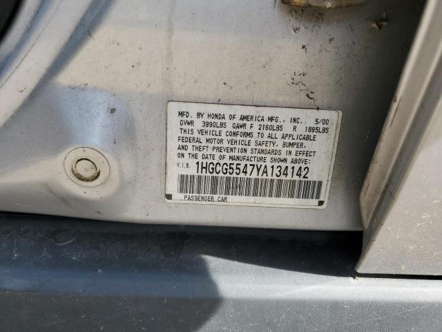 2000 Honda Accord Lx VIN: 1HGCG5547YA134142 Lot: 50053384