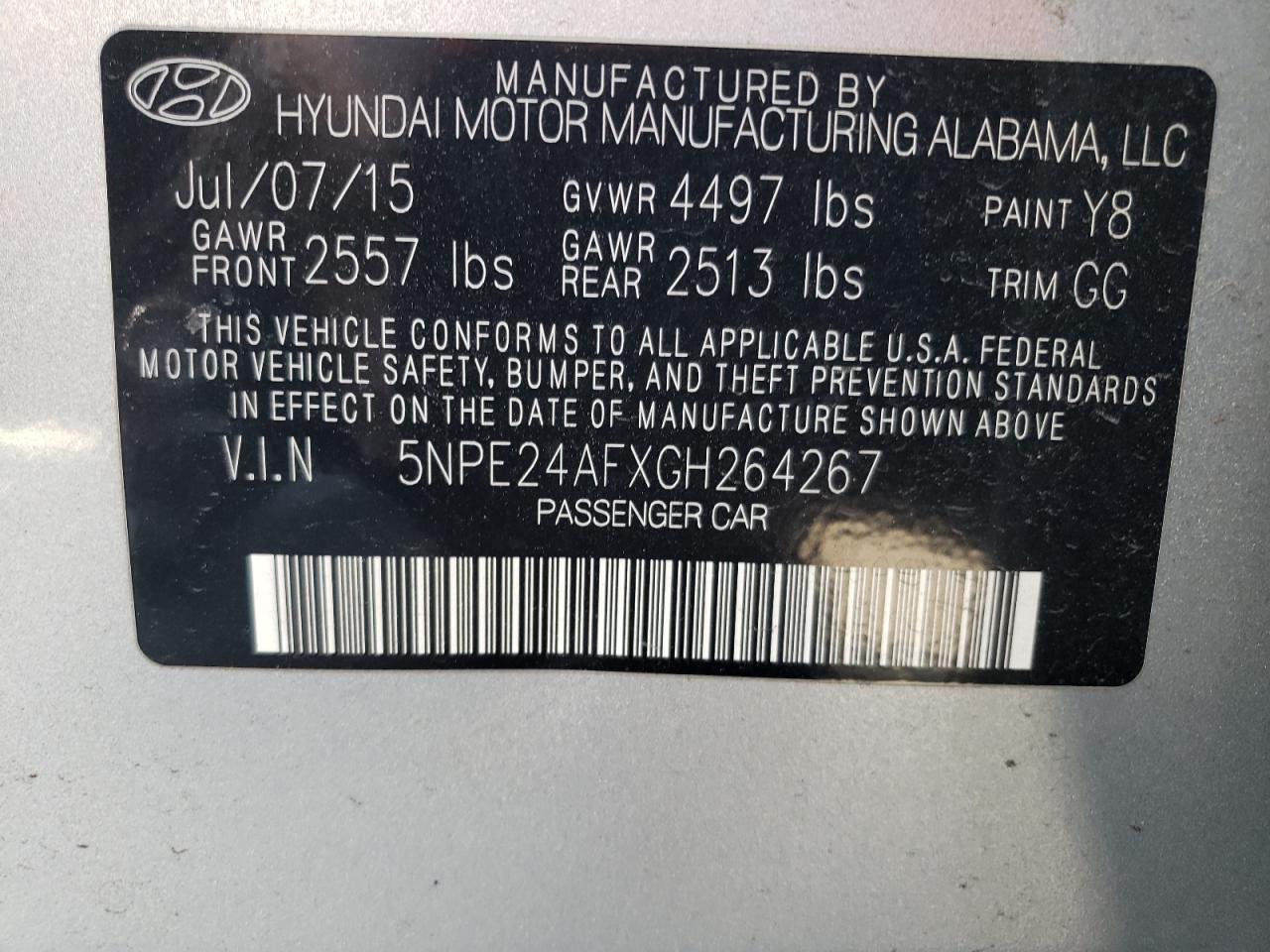 5NPE24AFXGH264267 2016 Hyundai Sonata Se