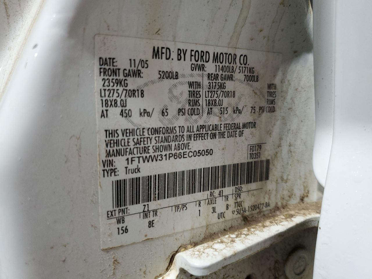 1FTWW31P66EC05050 2006 Ford F350 Srw Super Duty